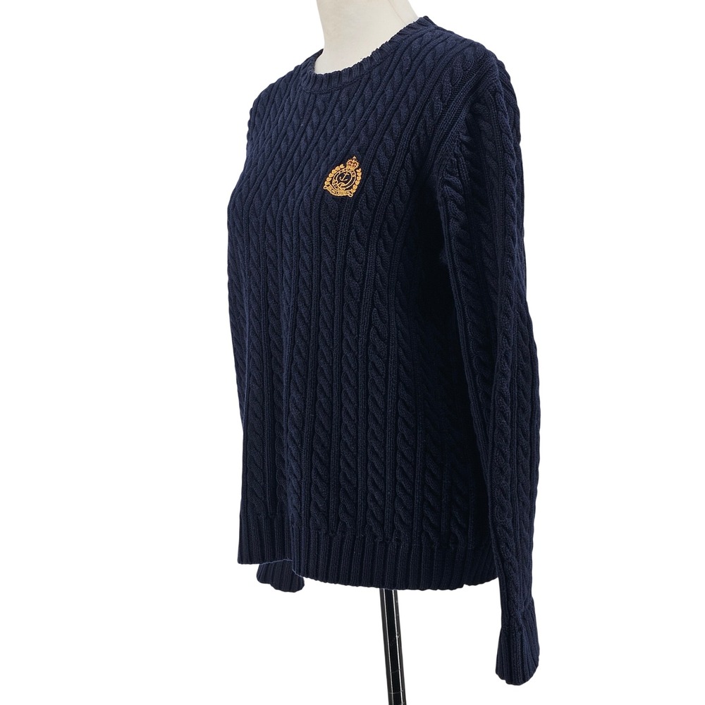 Lauren Ralph Lauren Vintage Cable Knit Sweater M Navy Preppy Nautical Crested - Picture 4 of 8